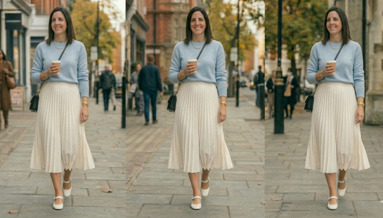 Cashmere with a Pleated Midi Skirt